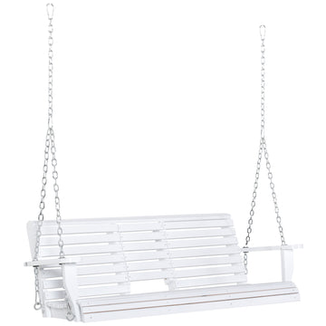 Outsunny 3 Seater Wooden Porch Swing, Patio Swing Bench With Folding Coffee Table, Cup Holders And Chains Included, 440Lbs Weight Capacity, White White Wood