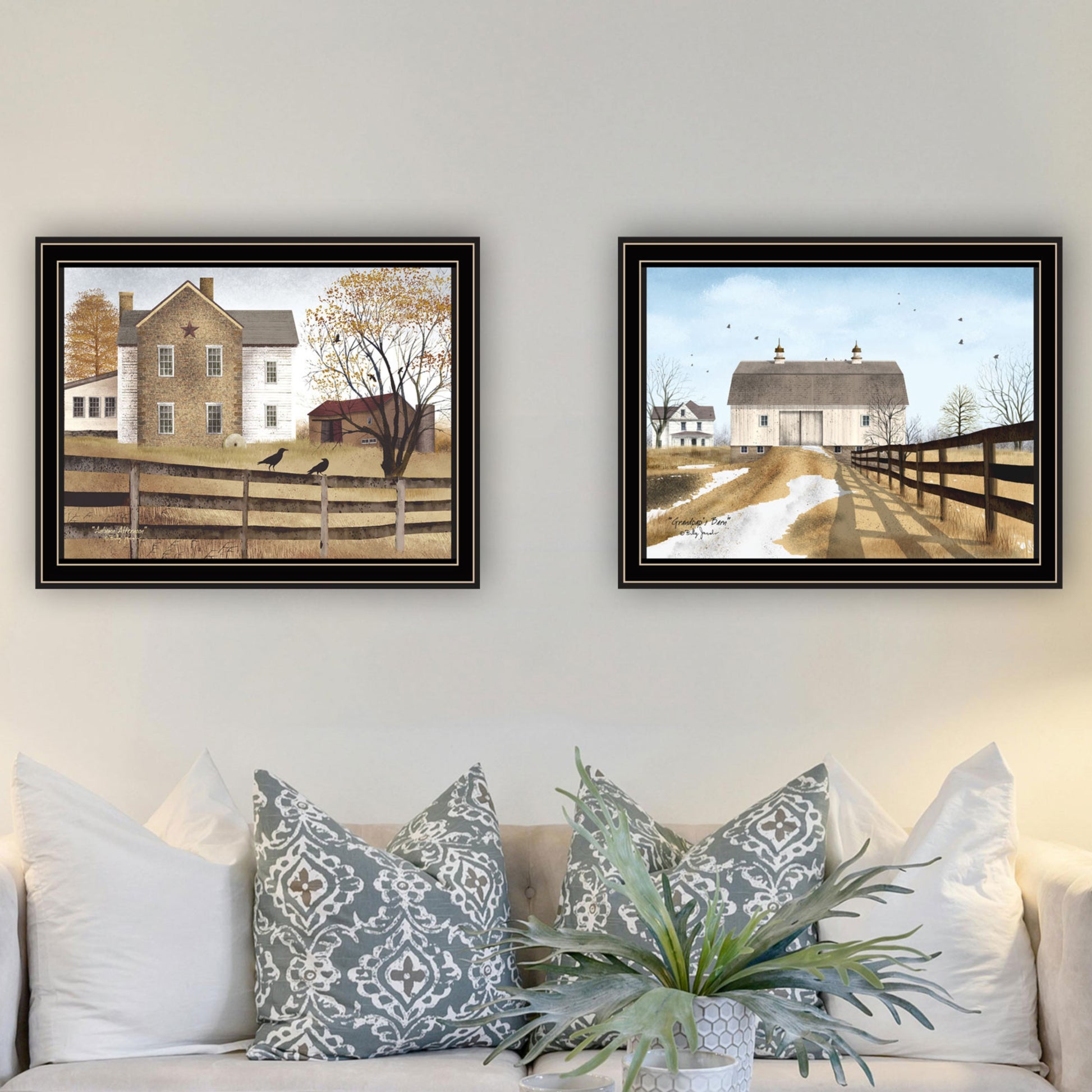 2 Piece Vignette Grandpa'S Barn,Autumn Afternoon Black Framed Wall Art For Living Room, Farmhouse Wall Art Print For Home Decor, Bedroom Wall Art By Billy Jacobs Multicolor Wood Paper