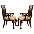 Traditional Style Wooden Fabric Dinning Arm Chairset Of 2 Brown Beige Wood Fabric