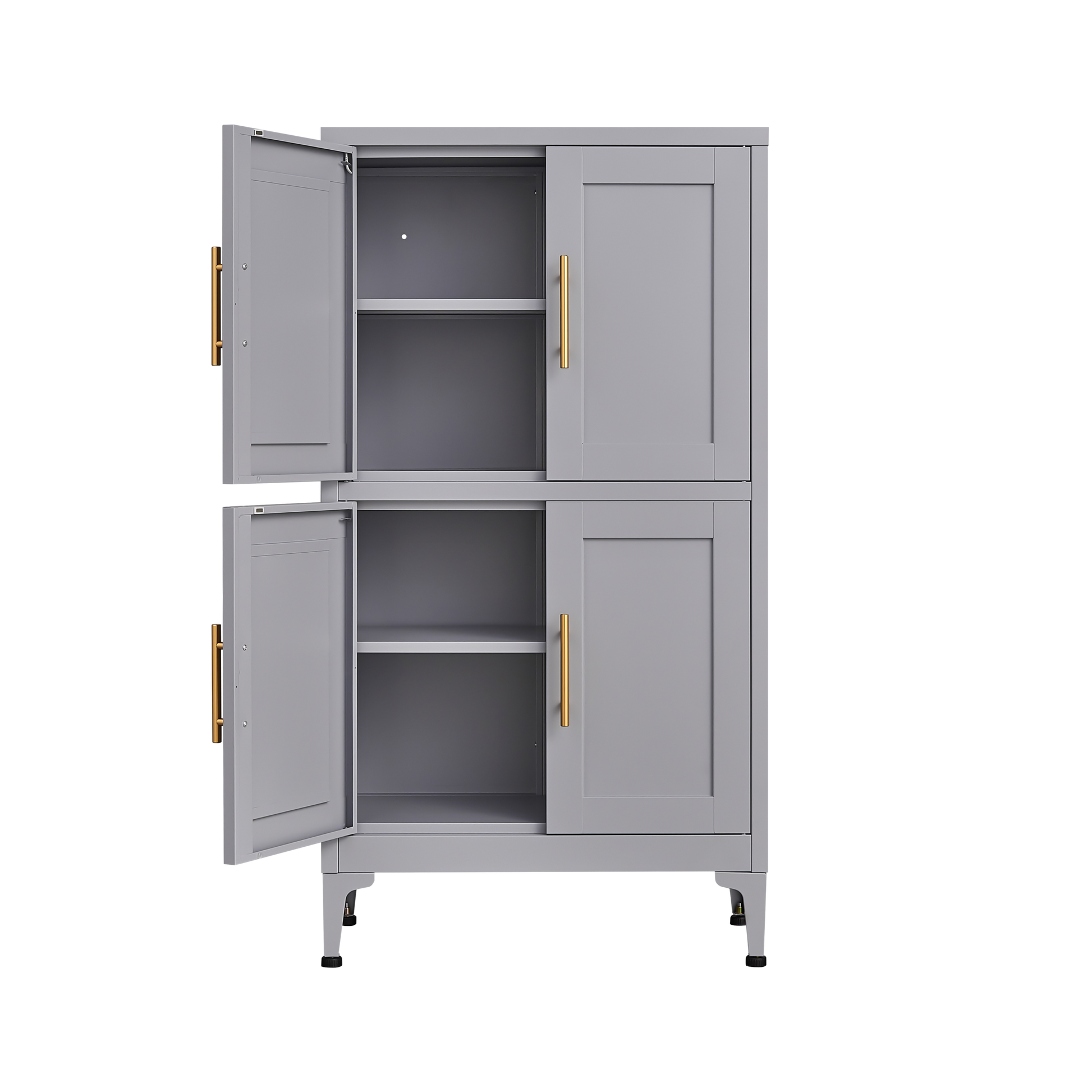 Grey Metal Kitchen Storage Cabinet, Kitchen Pantry Storage Cabinet With Doors And Shelves, Storage Cabinet With Adjustable Leveling Foot For Kitchen, Living Room And Dining Room 3 4 Shelves Grey Metal