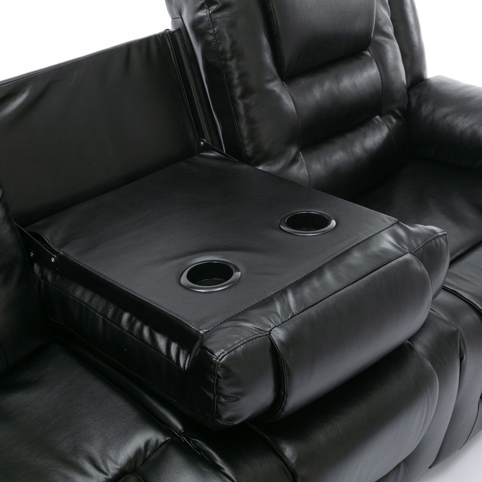 3 Seater Home Theater Recliner Manual Recliner Chair With Two Built In Cup Holders For Living Room,Bedroom, Black Old Sku:Pp302955Aab Black Foam Pu