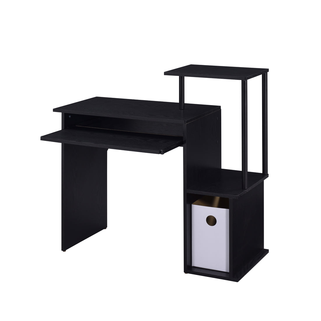 Black Computer Desk With Keyboard Tray And Open Shelving Black Keyboard Tray Office Rectangular Wood Metal