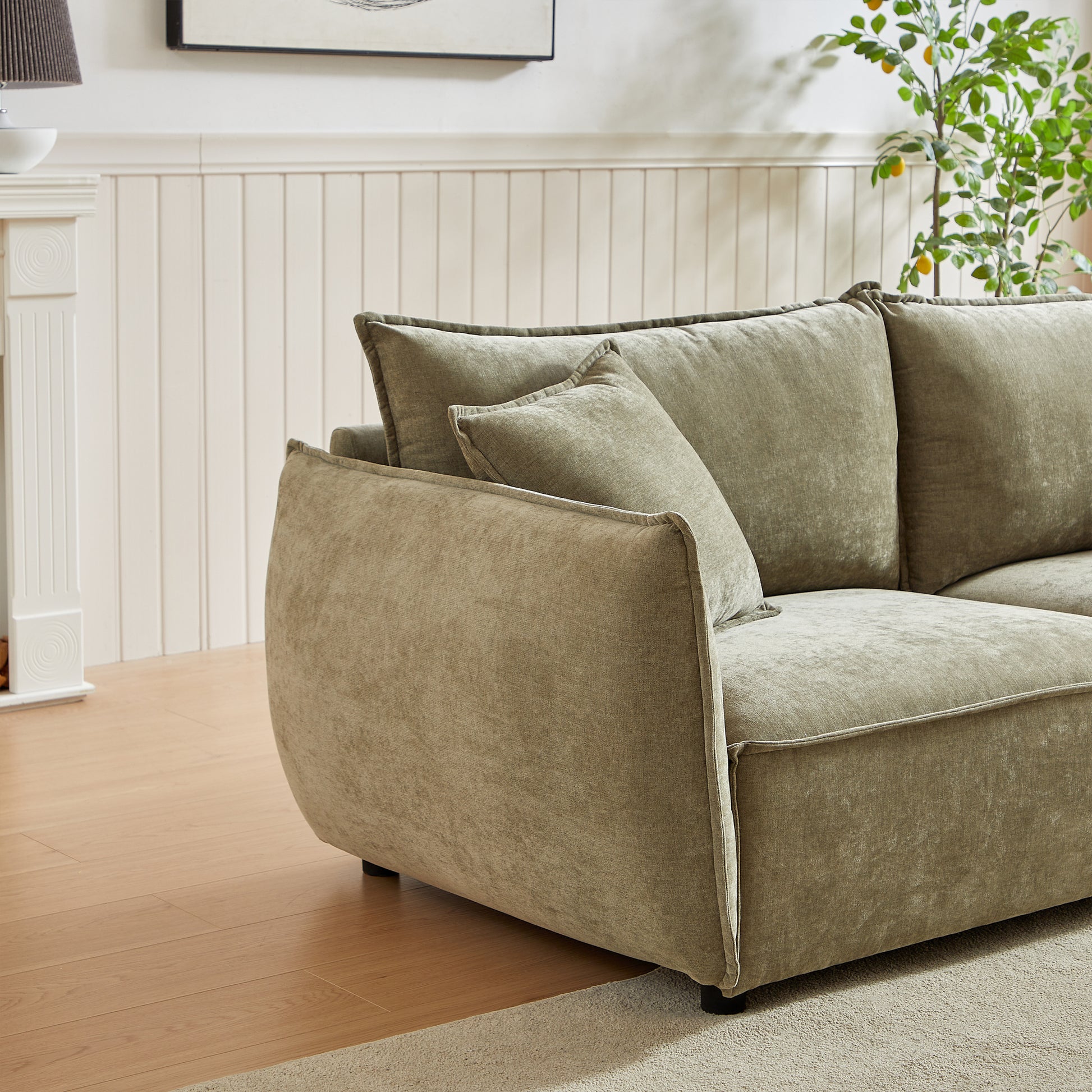 Mh88" Modern Living Room Sectional, Wide Living Room Sectional, Stylish Chenille Triple Sectional With Extra 2 Pillows, Thickly Padded Seat And Back And Armrests For Apartment, Living Room Light Green Chenille Wood Primary Living Space Pine Foam Fabric 3