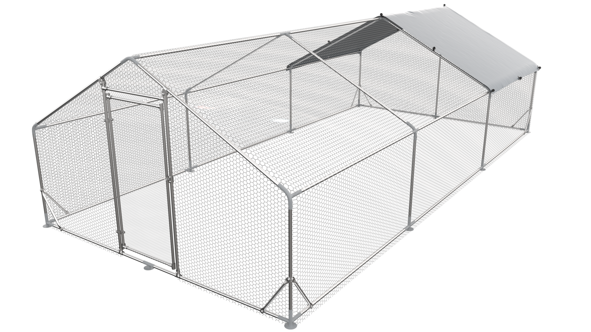 Large Metal Chicken Coop Walk In Poultry Cage Hen Run House Rabbits Habitat Cage Spire Shaped Coop With Waterproof And Anti Ultraviolet Cover 19.7' L X 9.8' W X 6.4' H Silver Metal