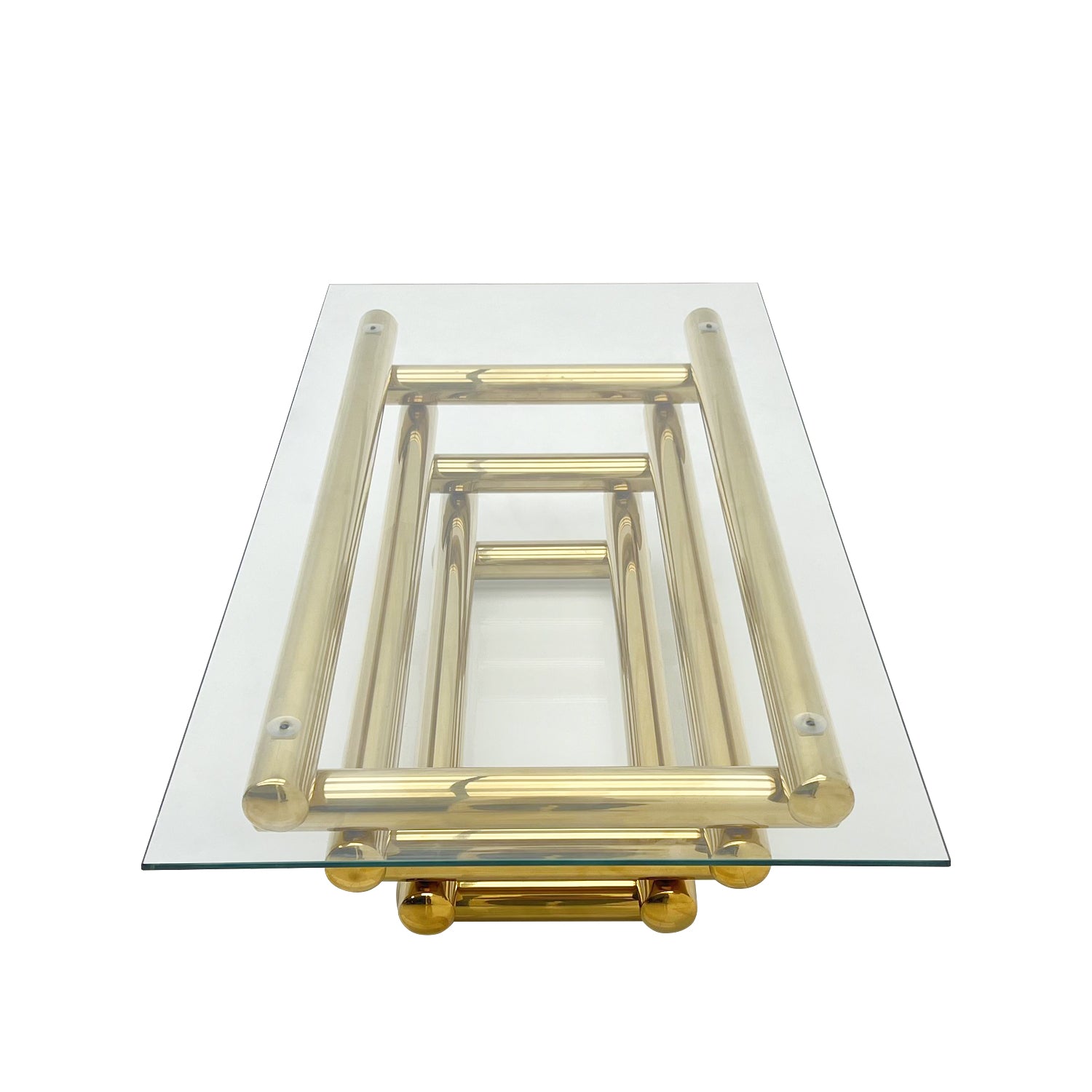 55" Rectangle Modern Stainless Steel Coffee Table, Clear Tempered Glass Table Top, Living Room Table, With Modern Style, Gold Clear,Gold Modern Open Storage Rectangular Stainless Steel,Tempered