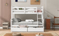 Twin Over Full Bunk Bed With Ladder, Two Storage Drawers, Safety Guardrail, White Box Spring Not Required Twin White Wood Bedroom Bed Frame Pine