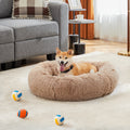 Anti Slip Round Fluffy Plush Faux Fur Cat Bed, Large Brown Brown Fabric