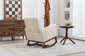 Mid Century Modern Accent Chair With Wood Frame, Upholstered Living Room Chairs With Waist Cushion, Reading Armchair For Bedroom Sunroom Grey White Linen