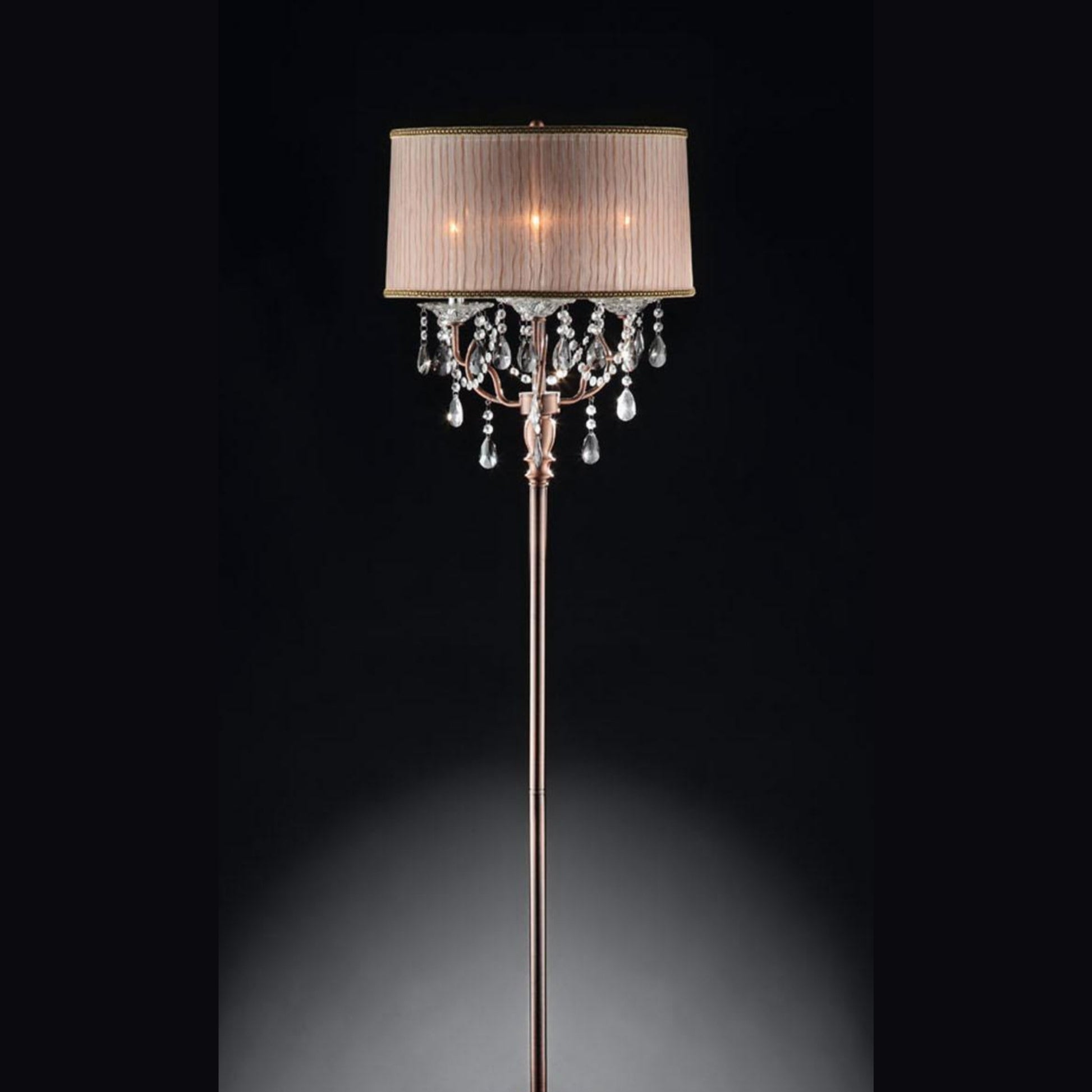 62" Tall Floor Lamp "Rosie" W Silvery Pink Finish And Crystal Accents, Shade Silver Metal