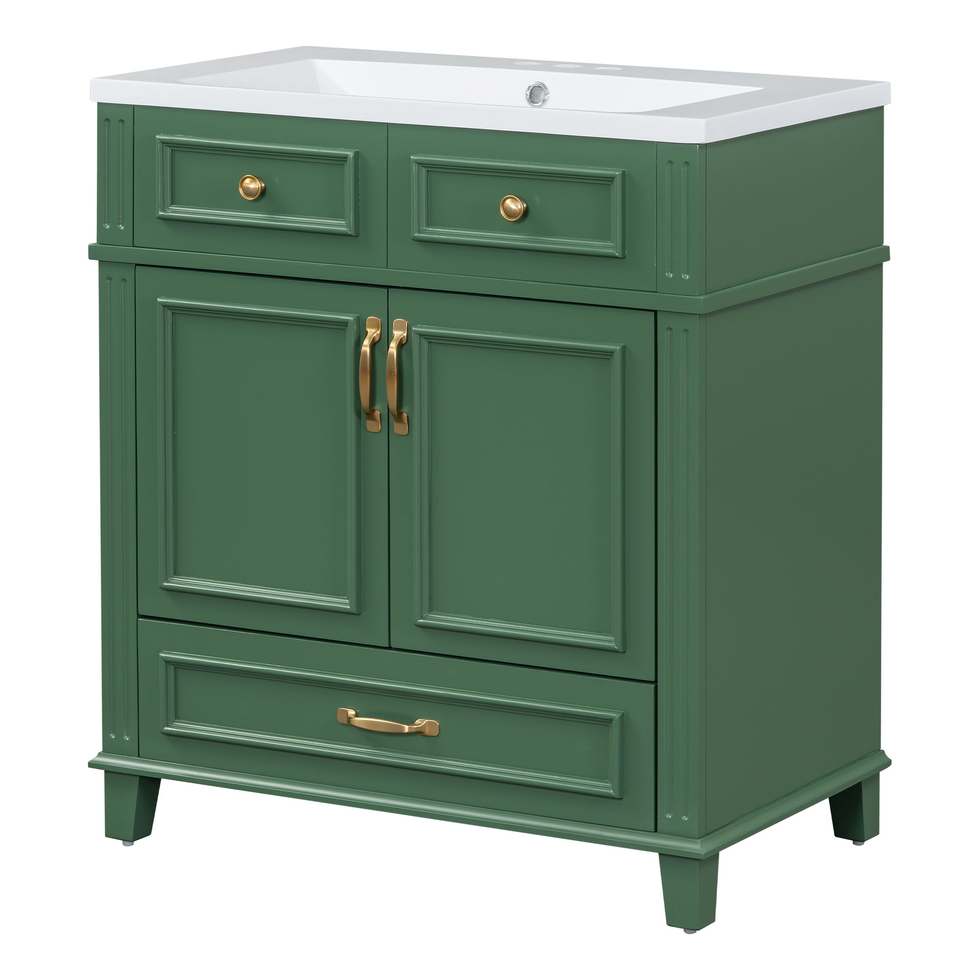 30'' Bathroom Vanity Without Top,Solid Wood Frame Bathroom Storage Cabinet With Soft Closing Doors,Frame Bathroom Storage Cabinet Only, Retro Style, Green 1 Green 2 Bathroom Freestanding Modern Solid Wood Mdf Resin Painted