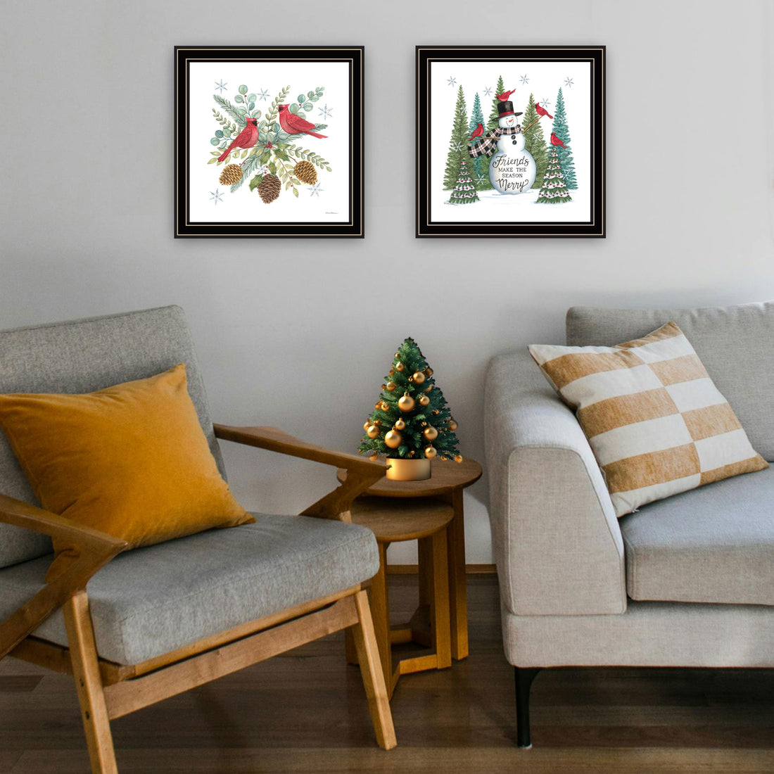 2 Piece Vignette Friends Make The Season Merry Black Framed Wall Art For Living Room, Bedroom Wall Art Print For Home Decor By Deb Strain Multicolor Wood Paper