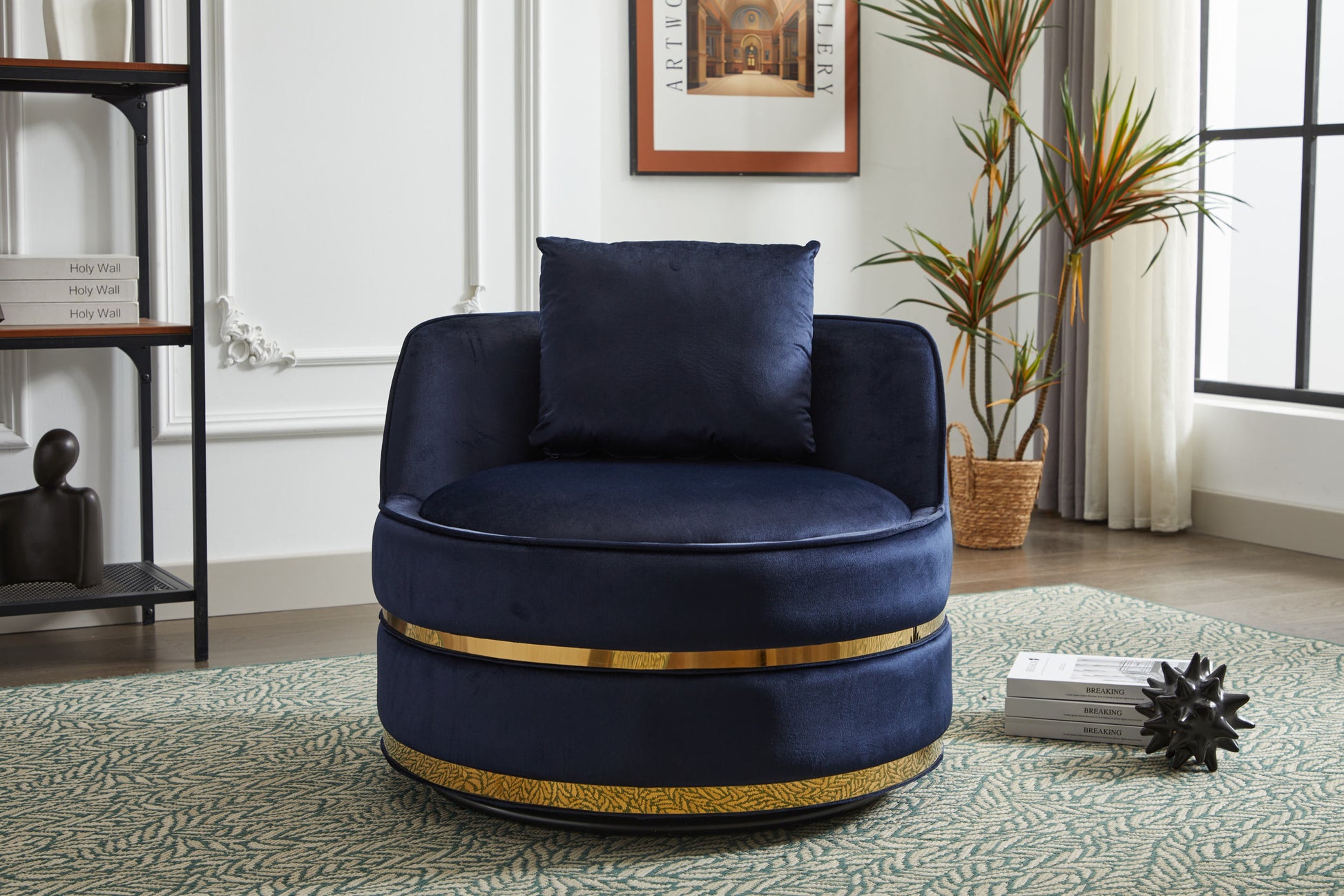 Swivel Chair, 360 Swivel Accent Chair, Barrel Chair For Living Room Bedroom Blue Velvet