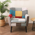 Patchwork Accent Chair, Mid Century Modern Fabric Club Chair For Bedroom Comfy, Colourful Single Sofa Chair For Livingroom, Bedroom, Office, Study And Reading Room Colorful Textile