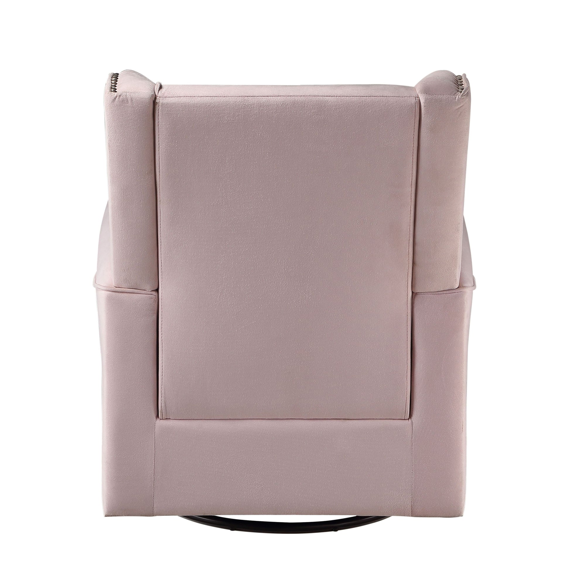Pink Rolled Arms Swivel Chair With Accent Pink Primary Living Space Pine Wood Fabric