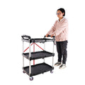 Folding Service Car With Wheels, Three Layer Practical Trolley, Folding Storage Cart, Suitable For Family, Garage, Restaurant, Hotel, Kitchen, Warehouse. No Assembly Required. Black Blue Plastic