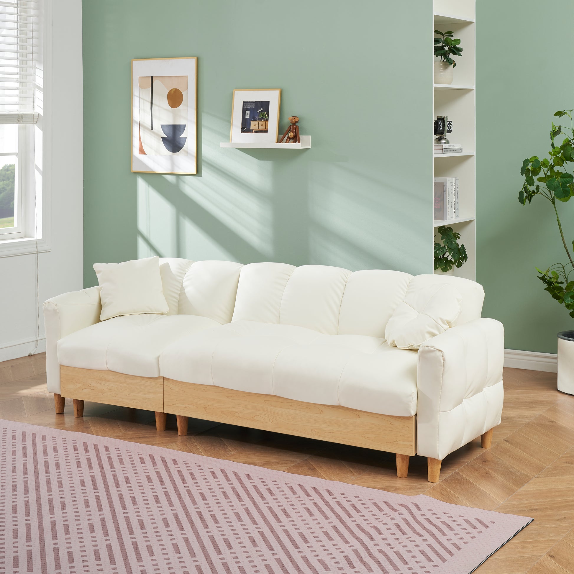 86.61 Inches Beige Technology Cloth Sofa, Three Sofa Lift Sofa Bed, Sofa Bed With Storage Cabinet, Sofa Is Soft And Comfortable, Suitable For Meeting Rooms, Living Rooms And Bedrooms Beige Tech Cloth 3 Seat
