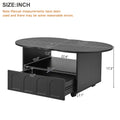 Flexible Cream Style Coffee Table With 2 Brake Wheels, Cloud Top Side Table With Drawer, Irregular Center Table With Large Storage For Living Room, Black, 39.37''X 23.6'' Black Particle Board