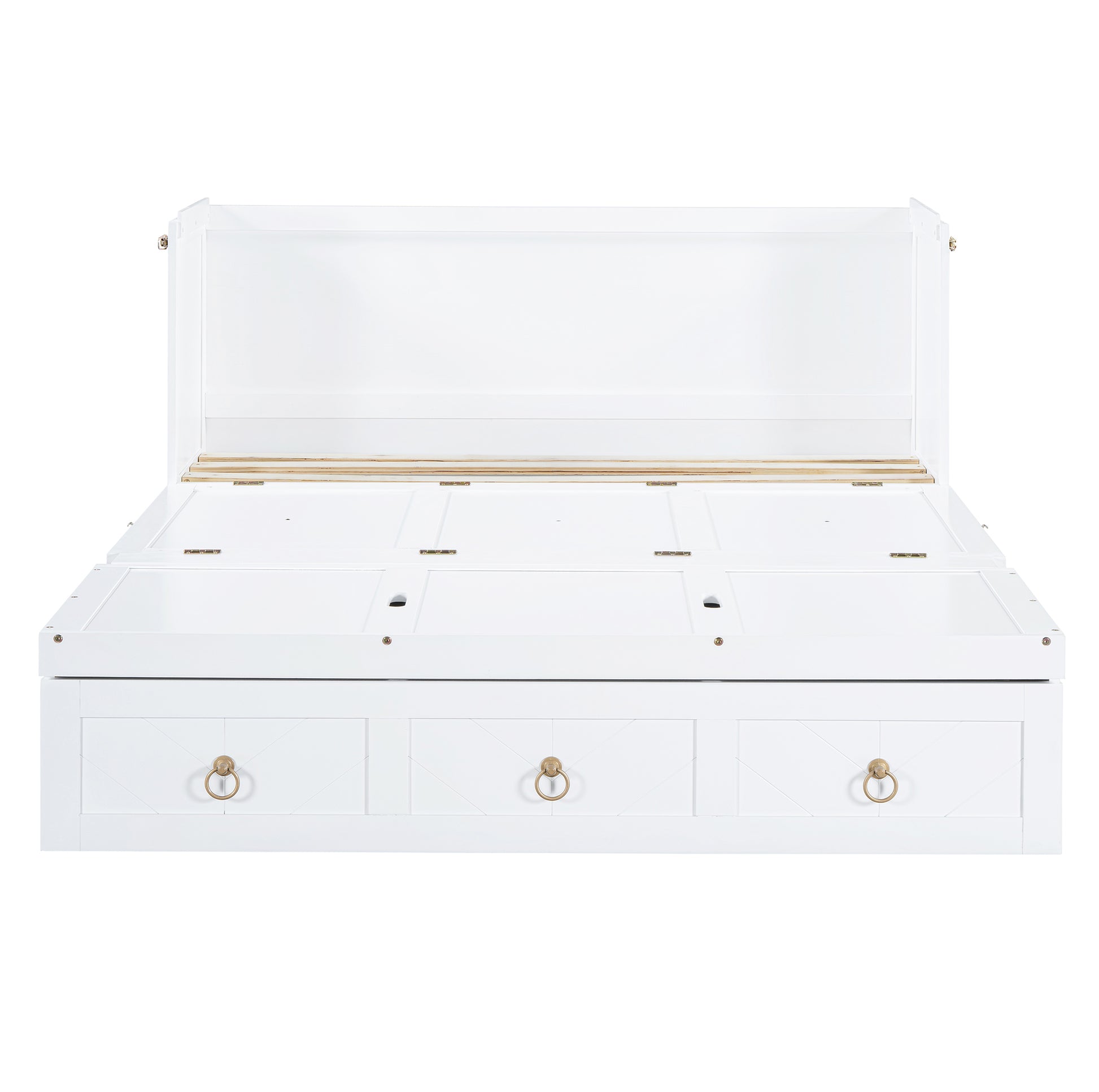 Queen Size Murphy Bed With Usb Port And A Large Drawer, White Queen White Solid Wood Mdf