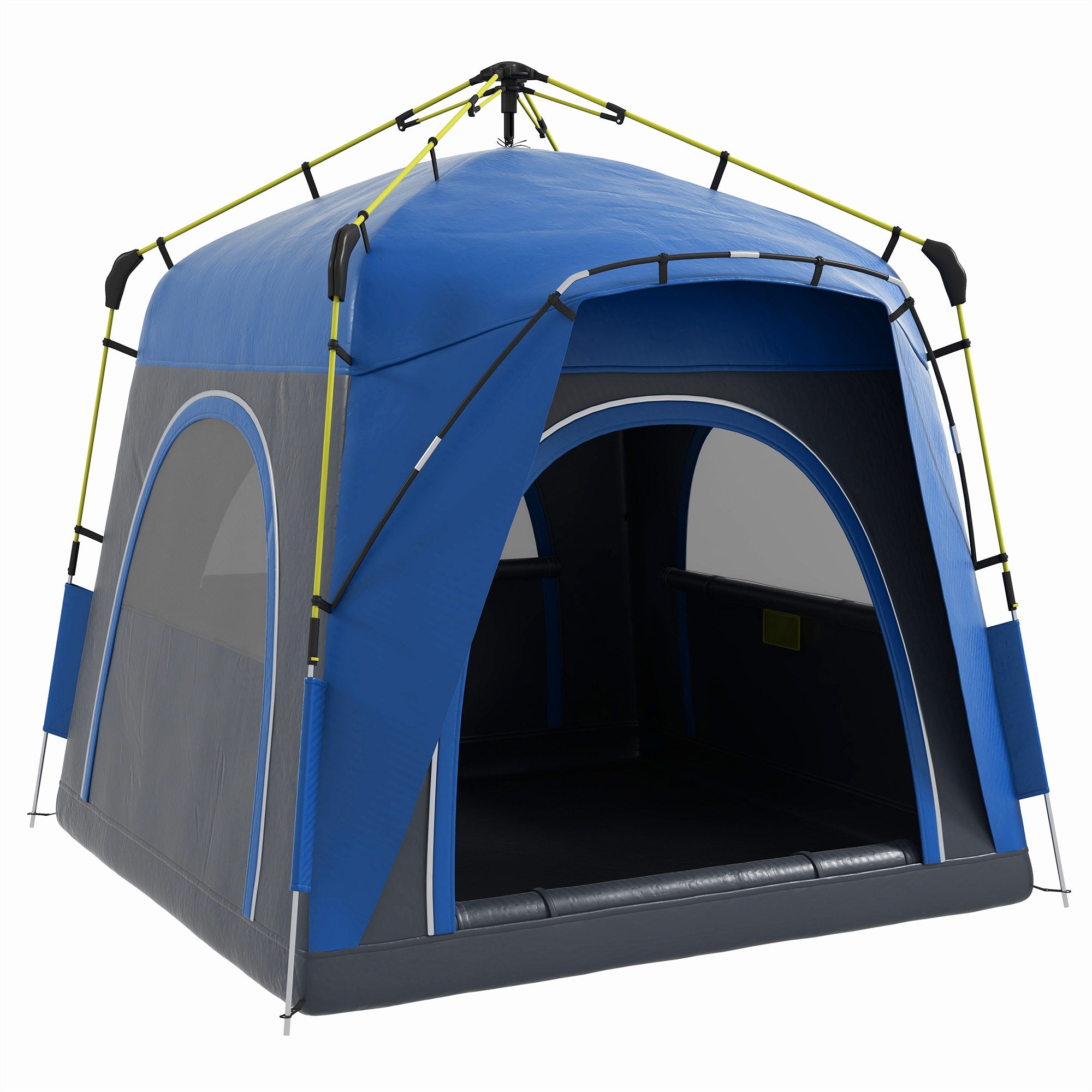 Outsunny Camping Tents 4 Person Pop Up Tent Quick Setup Automatic Hydraulic Family Travel Tent W Windows, Doors Carry Bag Included, Blue Blue Polyester