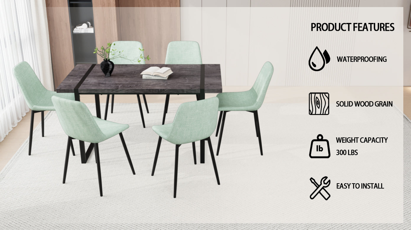 59" Mdf Black Dining Table And Modern Dining Chair 8 Piece Set, Medieval Wooden Kitchen Dining Table Set, Rectangular Metal Base, Dining Table And Suede Chair Green Buy 6 Chairs And Get 2 Free Brown