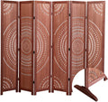 82.8'' W X 65'' H 6 Panel Solid Wood Folding Room Divider, Brown Brown Solid Wood