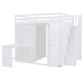 Full Size Bunk Bed With Wardrobe,Desk And Shelves,White White Mdf Lvl