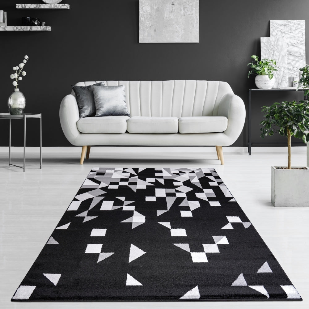 Jersey Area Rugs, Carpets For Livingroom, 5X7 Area Rugs ,3984 Black Grey Rectangle 5&7 Black Grey Contemporary Abstract Polypropylene