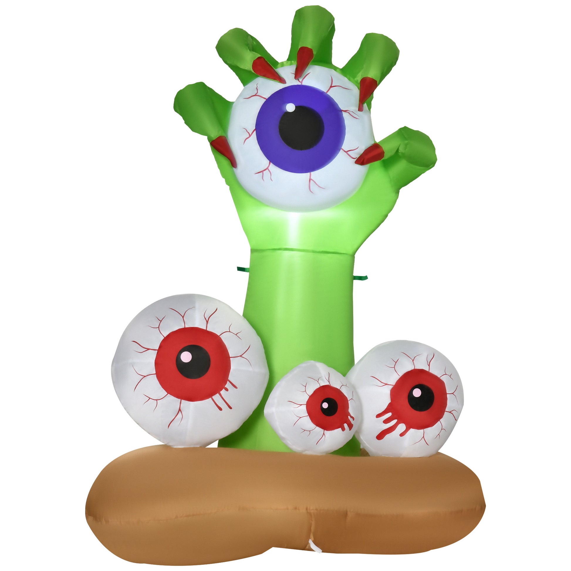 Homcom 4Ft Halloween Inflatables Outdoor Decorations Monster Hand Grasping Bloodshot Eyeballs, Blow Up Led Yard Decor For Garden, Lawn, Party, Holiday, Waterproof Green Polyester