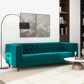 Evelyn Mid Century Modern Teal Velvet Luxury Chesterfield Sofa Teal Brown Velvet Wood Primary Living Space Tufted Back Mid Century Modern Engineered Hardwood Foam Solid Wood,Velvet 3 Seat