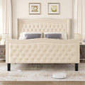 Lift Up Velvet Beige King Size Bed Box Spring Not Required King Beige Wood Light Brown Bedroom American Design Poplar Slat Beds Foam Velvet Upholstered