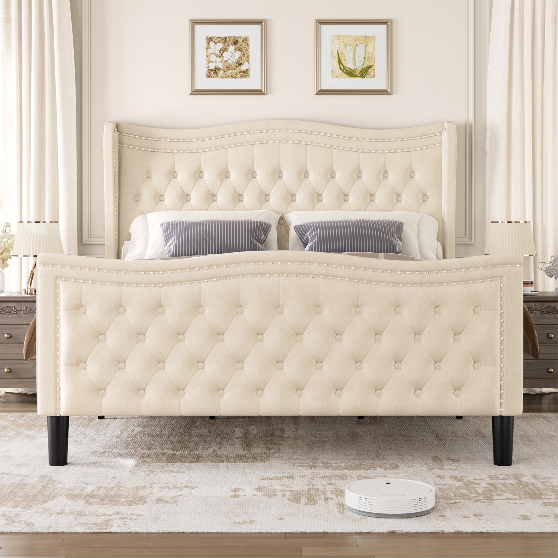 Lift Up Velvet Beige King Size Bed Box Spring Not Required King Beige Wood Light Brown Bedroom American Design Poplar Slat Beds Foam Velvet Upholstered