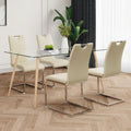 Modern Simple Rectangular Glass Dining Table, Solid Tempered Glass Countertop, Wood Transfer Metal Table Legs, Light Yellow Pu Dining Chair Set, Suitable For Restaurant Kitchen Use Set Of 5 Upholstered Chair Glass Light Yellow Seats 4 Metal Rectangular