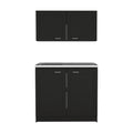 Cabinet, Two Parts Set, Black Black Solid Wood Mdf Engineered Wood