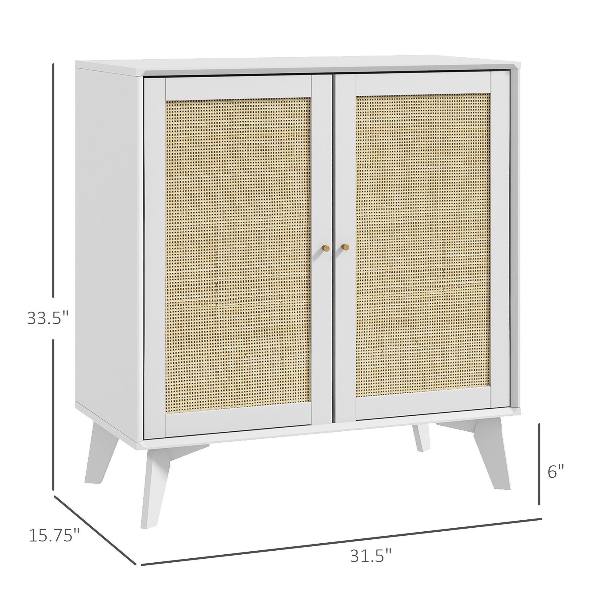 Homcom Boho Storage Cabinet, Kitchen Cabinet With 2 Rattan Doors, White White Particle Board