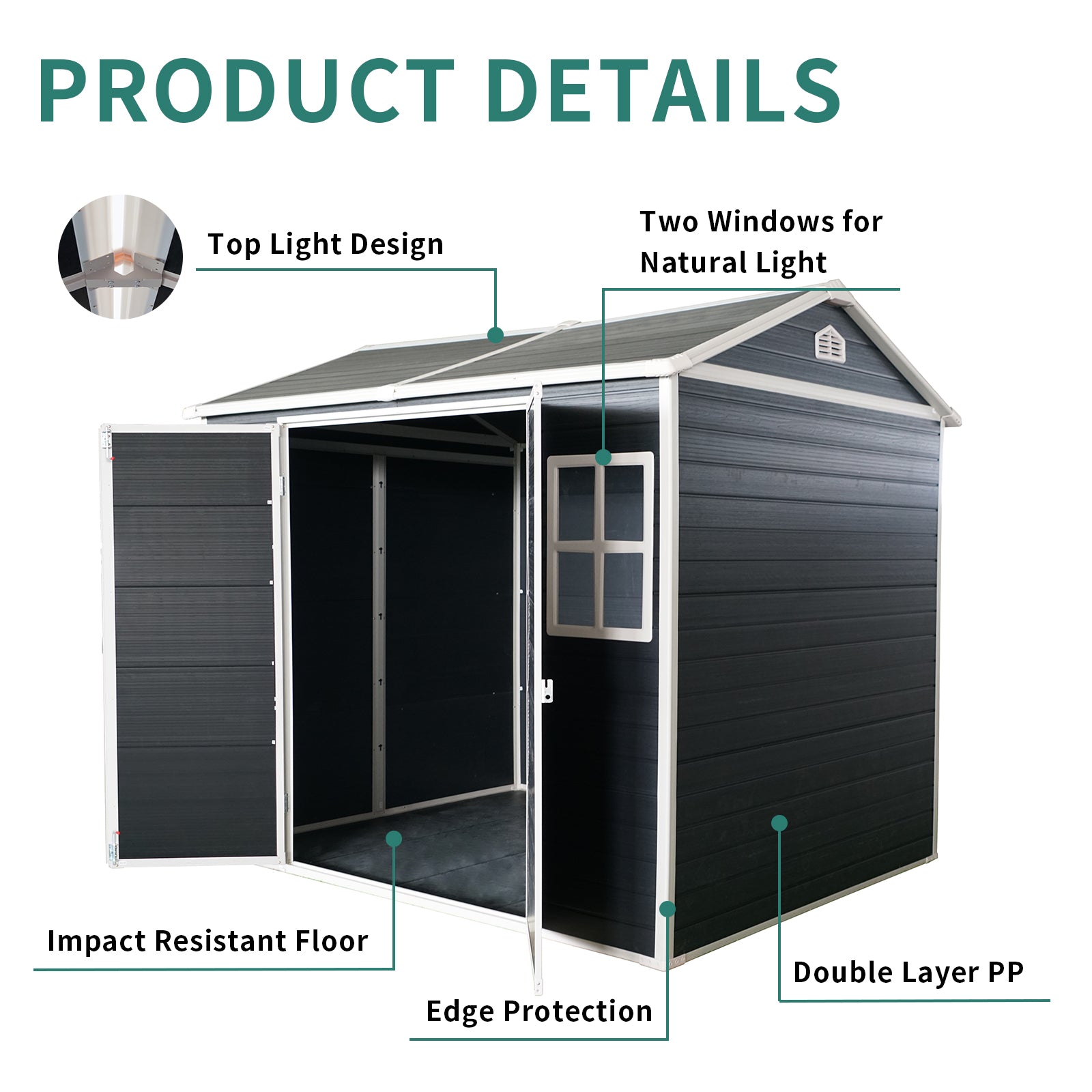 8X6Ft Outdoor Resin Garden Shed With Floor And 2 Windows, Plastic Patio Outdoor Storage Shed With Lockable Door For Garden Tools, Bicycles, Trash Cans, Dark Grey Dark Gray Garden & Outdoor Plastic