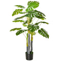 Homcom 4Ft Artificial Monstera Tree, Faux Decorative Plant In Nursery Pot For Indoor Or Outdoor D Cor Green Plastic