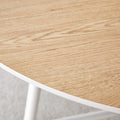 A Modern And Minimalist Circular Dining Table With A 42 Inch Diameter Wood Colorer Patterned Tabletop And White Metal Legs. Suitable For Restaurants, Living Rooms, And Conference Rooms. Brown White Mdf Metal