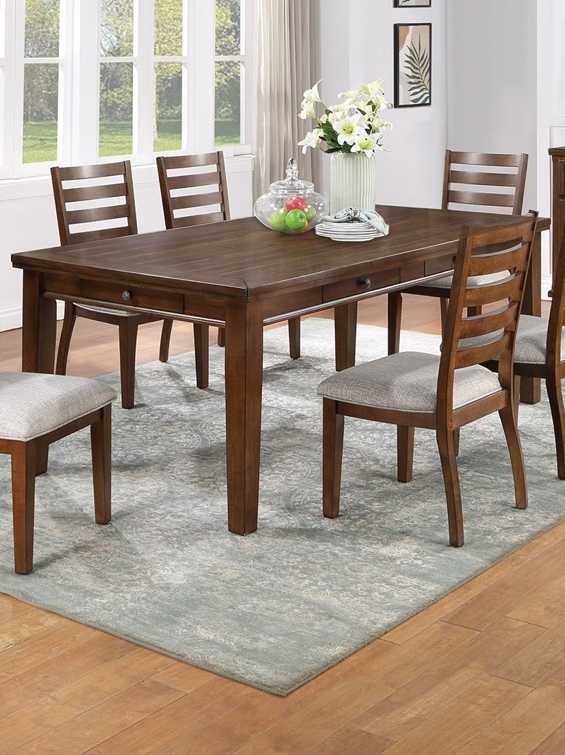 Contemporary Style 7Pc Dining Set Table W 6 Drawers 6X Side Chairs Ladder Back Walnut Finish Kitchen Dining Room Wood Dining Room Solid Wood Rubberwood Rectangular Dining Table With Chair Wood Wood Walnut Ladder Back Seats 6