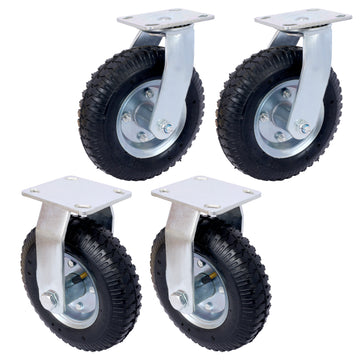 4Pcs 8In Caster Pneumatic Tire 2Pcs Swivel 2Pcs Rigid , Caster Wheel, Swivel Plate, Steel Hub With Ball Bearings, 5 8 Inch Bore Centered Axle Black Black Rubber
