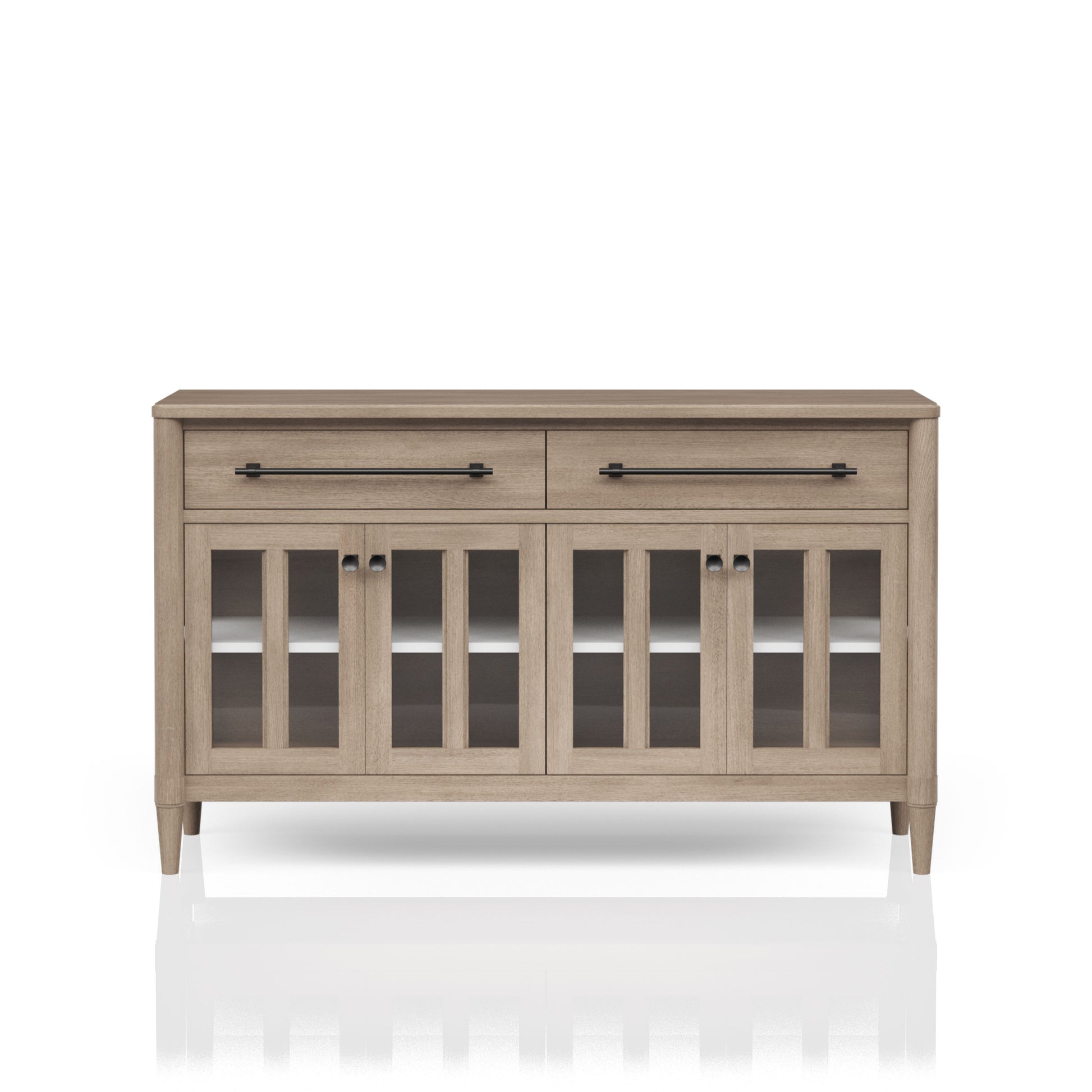 Power Raedy Buffet With Glass Cabinet Doors Sand Solid Wood Mdf