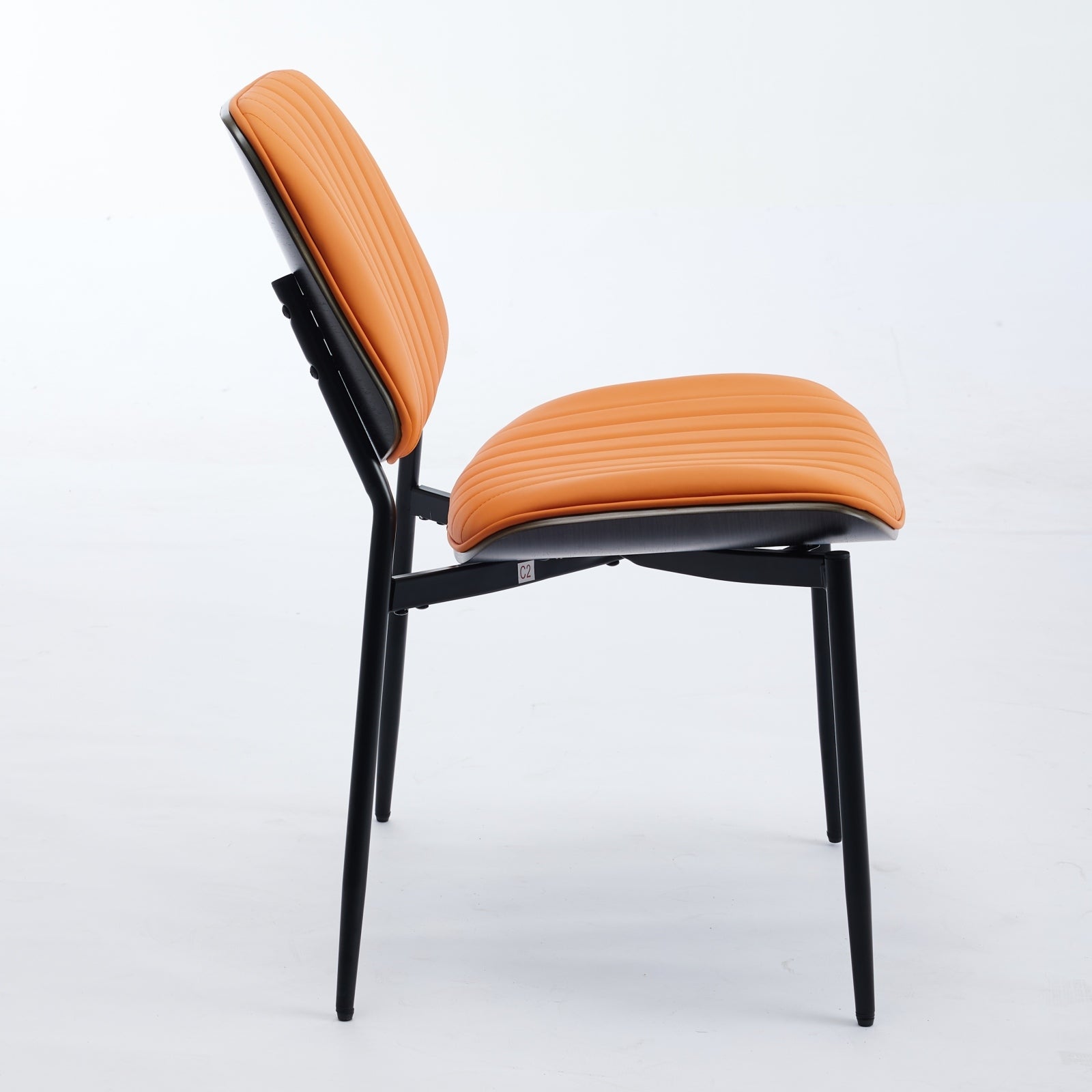 Dining Chairs Set Of 2 Mid Century Modern Retro Faux Leather Chair With Walnut Bentwood Back Upholstered Seat Metal Legs Adjustable Foot For Kitchen Dining Room Chairs Orange Pu Orange Dining Room Classic Set Of 2 Foam Pu Leather