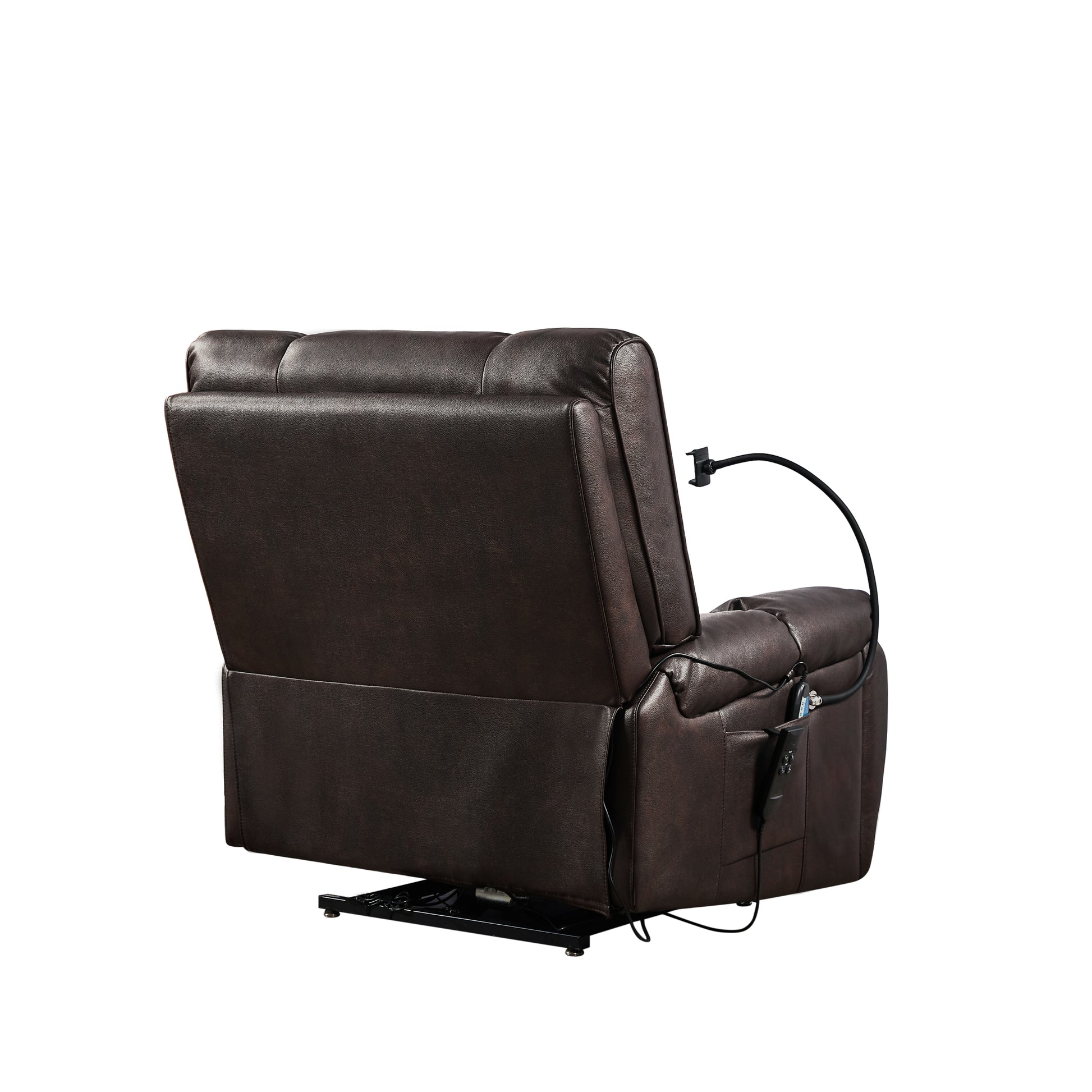 Recliner Chair With Phone Holder,Electric Power Lift Recliner Chair With 2 Motors Massage And Heat For Elderly, 3 Positions, 2 Side Pockets, Cup Holders Brown Faux Leather Power Remote Metal Primary Living Space American Design Eucalyptus Foam Bonded