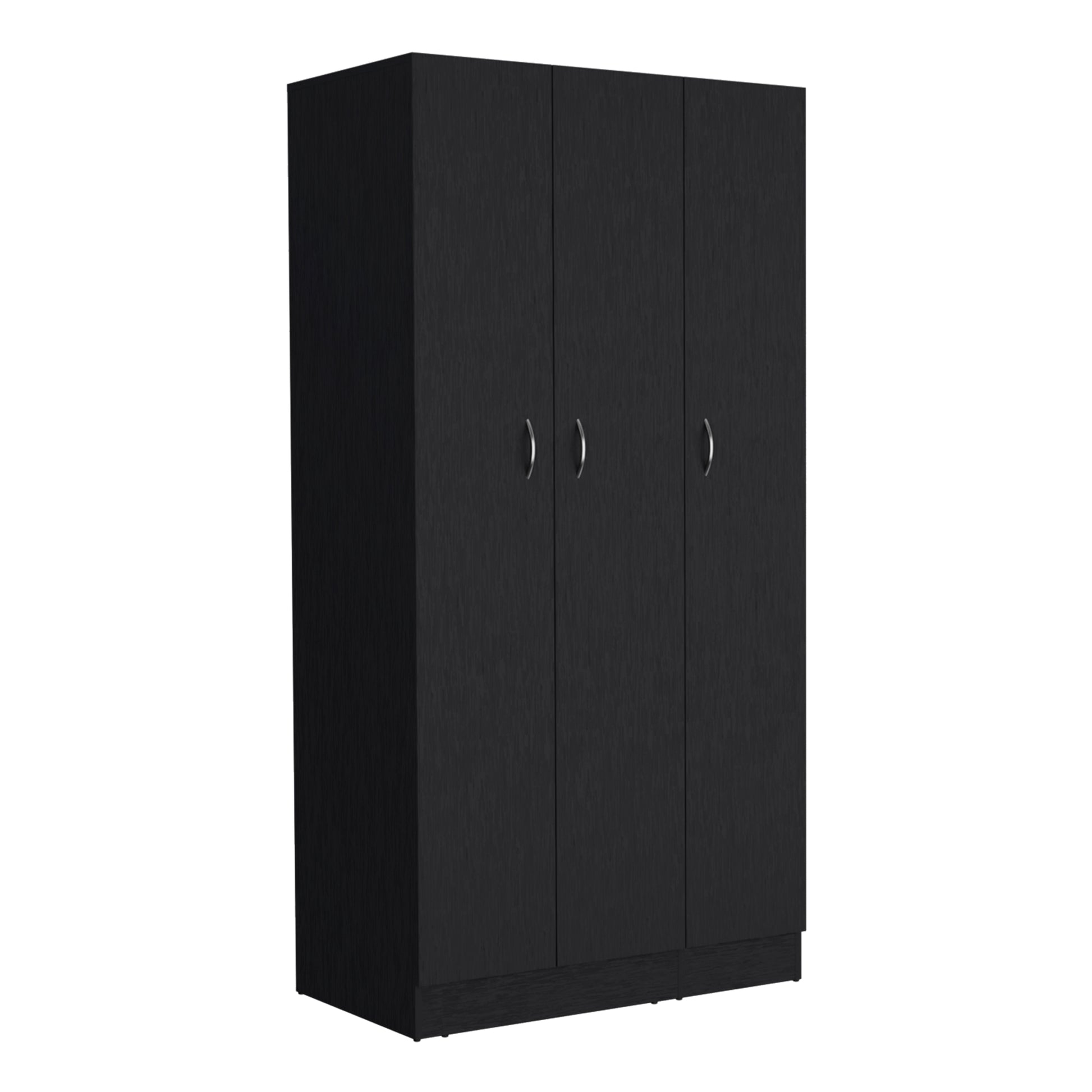 Ohio Armoire Wardrobe With 3 Doors, 2 Drawers, And 4 Tier Shelves Black Black Particle Board