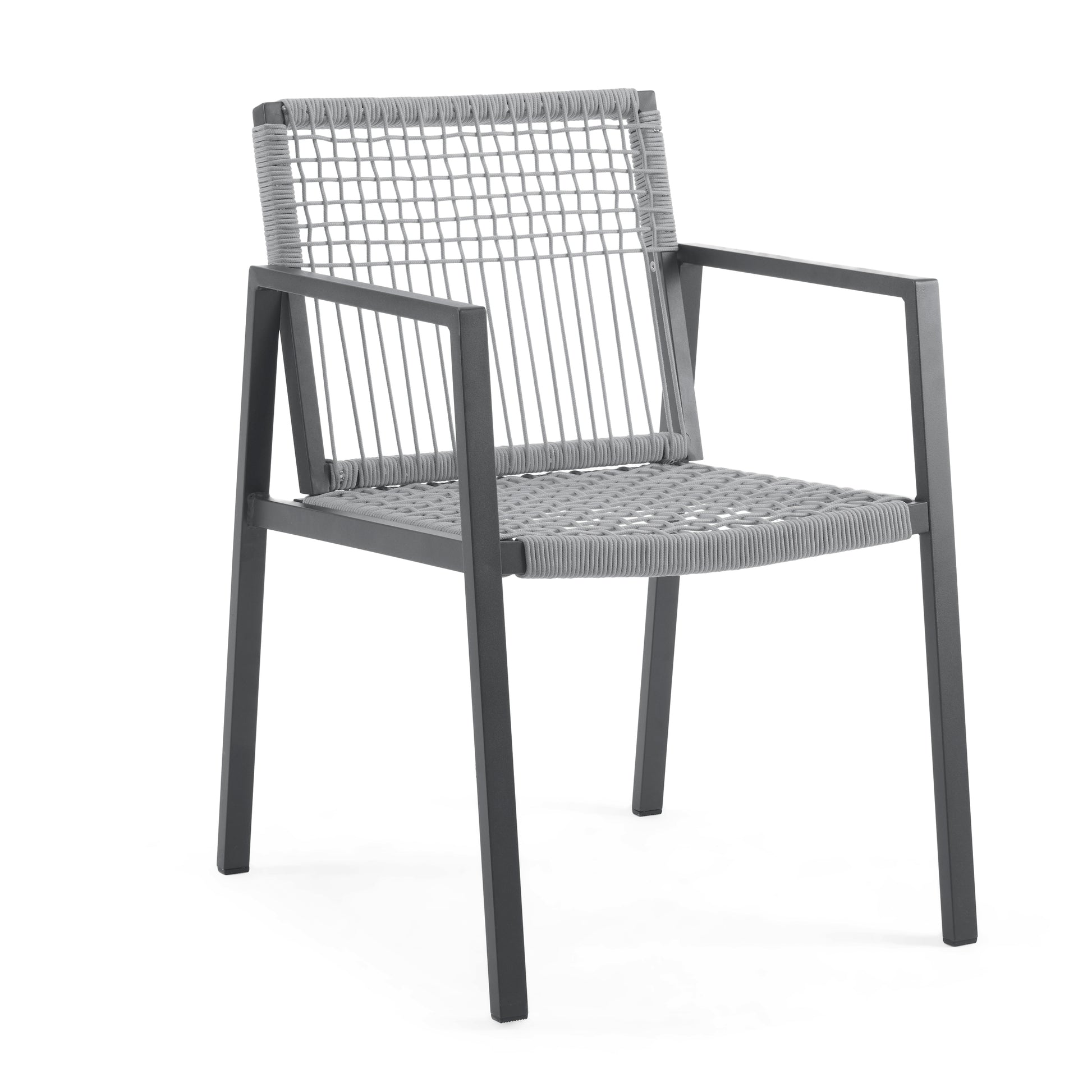 Outdoor Dining Chair Set Of 2, Aluminum Ropeoutdoor Armchair Seating For Patio Backyard Poolside Balcony, Cushion Included Black Grey Aluminium