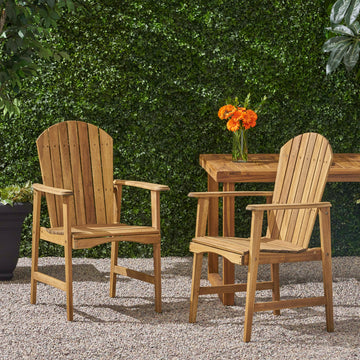 Outdoor Weather Resistant Acacia Wood Adirondack Dining Chairs Set Of 2 , Natural Finish Natural Acacia Wood