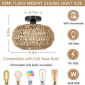 Rattan Light Fixtures Ceiling Mount,Boho Ceiling Light Fixture With Dimmable Led Bulb Mini Hand Woven Rattan Chandelier Light Fixtures Ceiling For Bedroom Kitchen Entryway Living Room Hallway Brown Rattan Metal