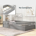 Twin Size Floor Bed, Integral Construction With Super High Security Barrier, Door, Children'S Floor Bed Frame, Montessori Wooden Children'S Floor Bed, Support Slat Grey Box Spring Required Twin Grey Wood Brown Bedroom American Design,Artsy Pine Bed Frame