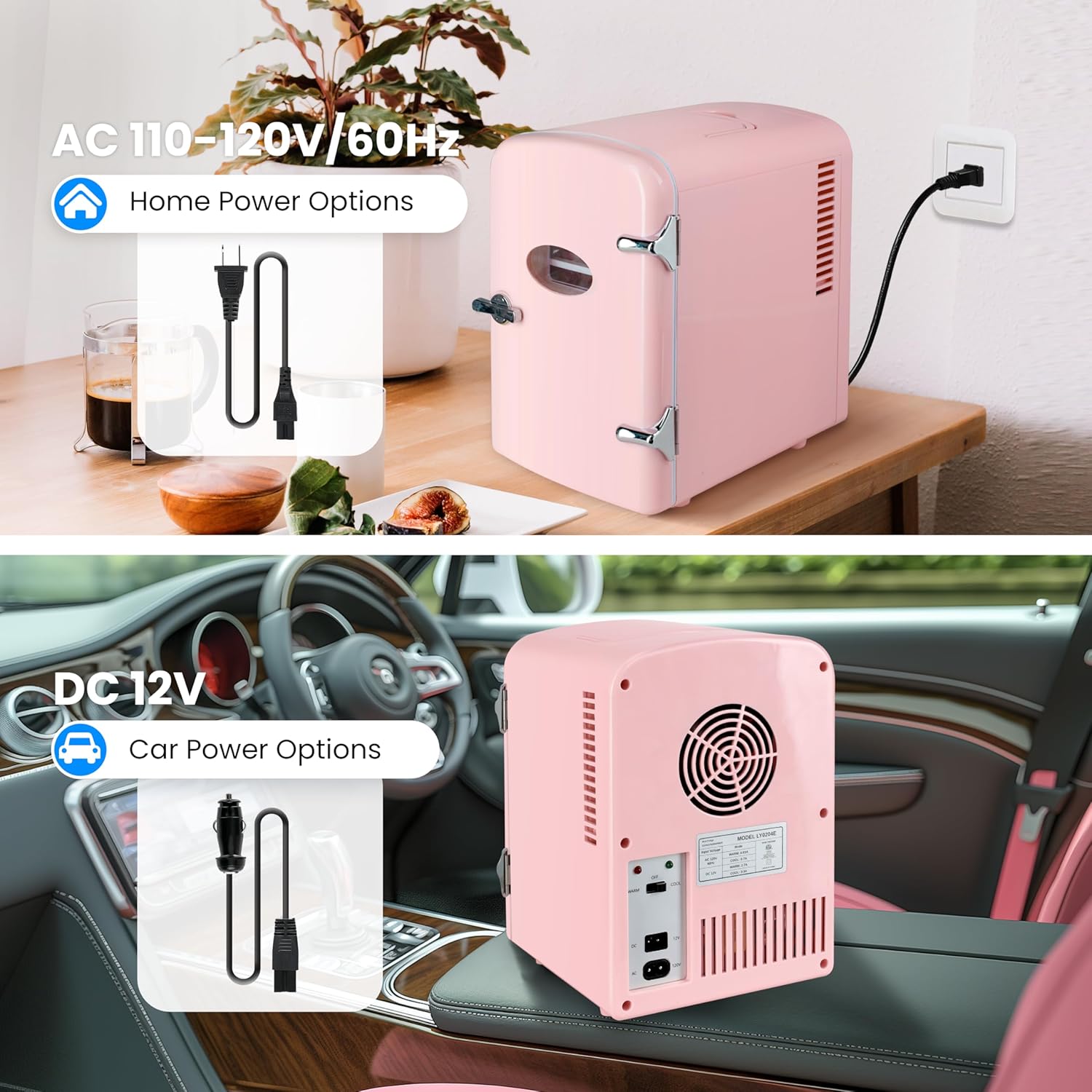 4L Portable Mini Fridge Warmer And Cooler Six 12Oz Cans Compact Refrigerator, 100% Freon Free & Eco Friendly, 4 L, Pink Pink Polypropylene