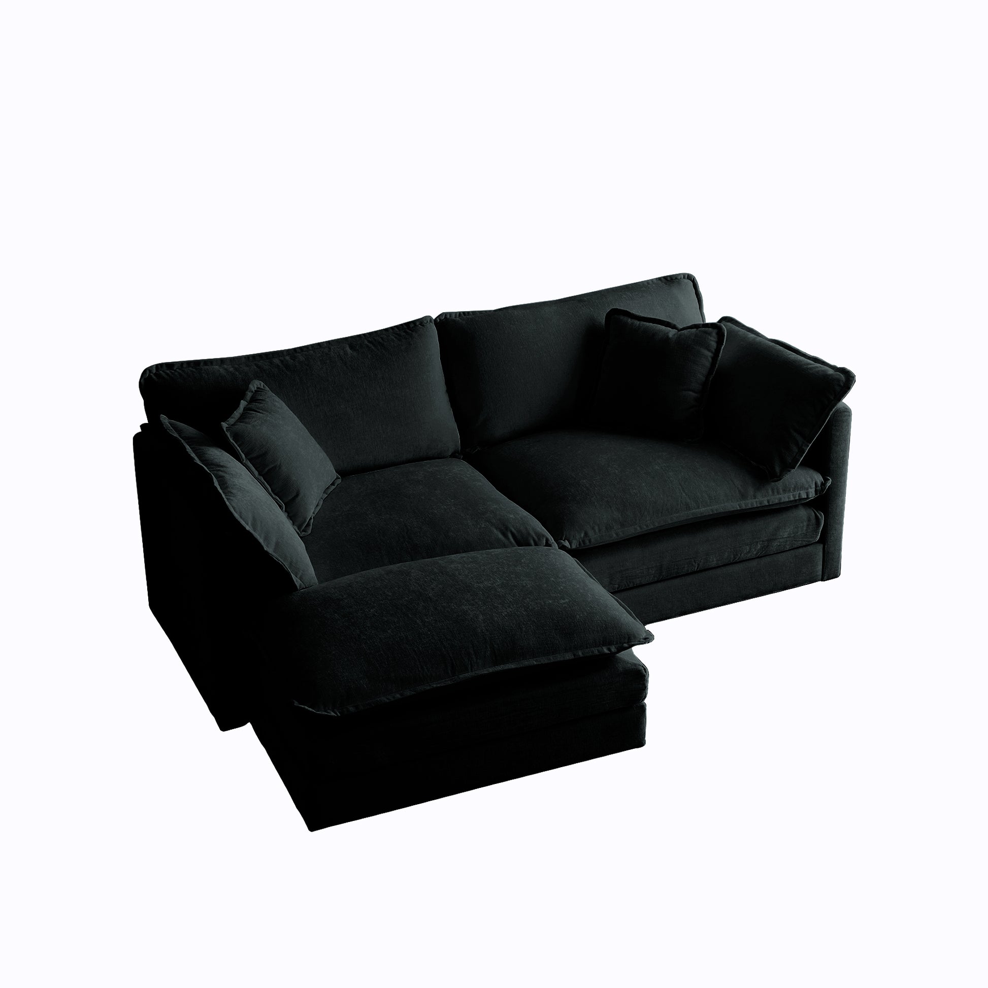 Chenille Two Seater Sofa With 1 Footrest, 2 Seater L Shaped Sectional With Ottoman,Loveseat With Ottoman For Small Living Space, Black Chenille Black Chenille 2 Seat