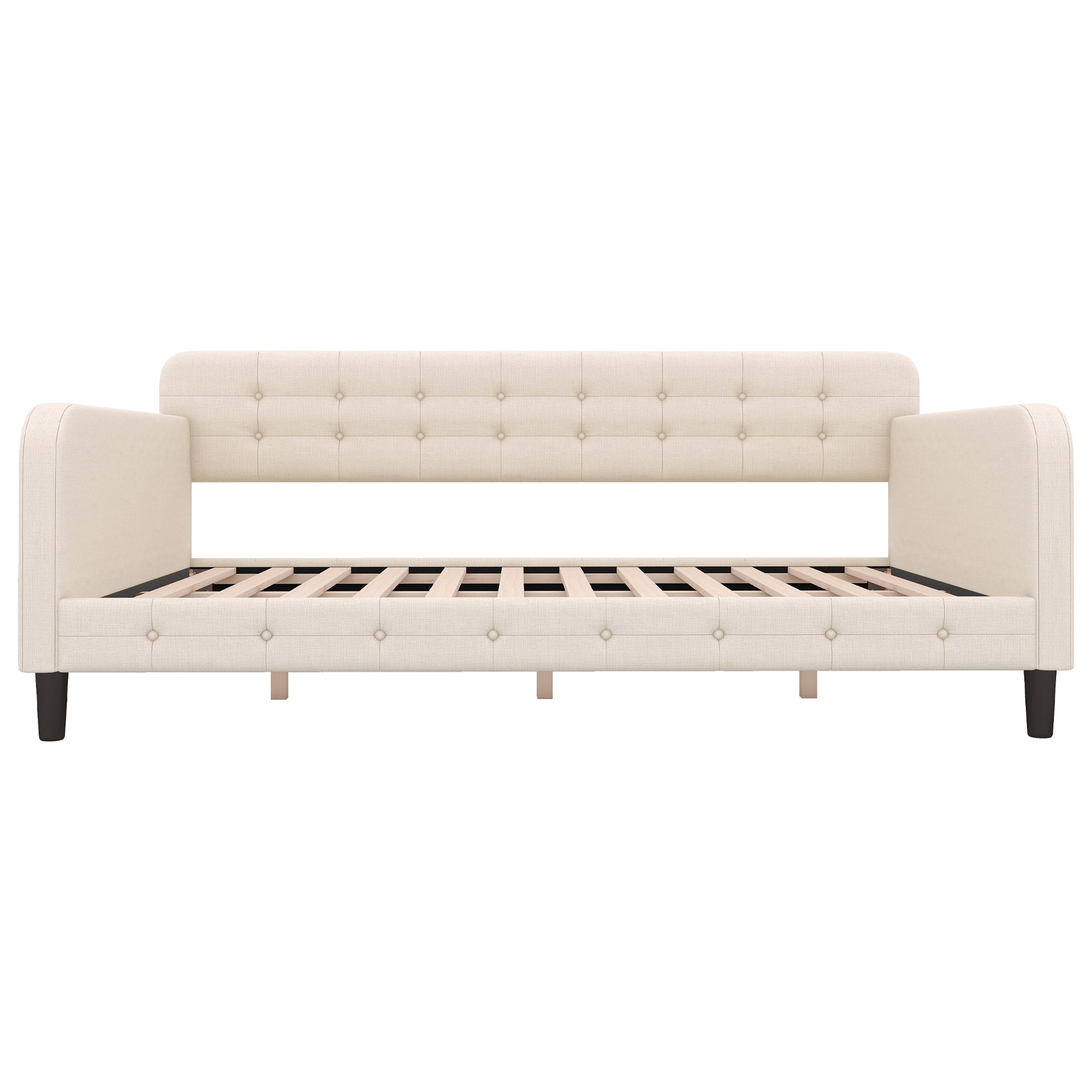 Twin Size Upholstered Tufted Daybed With 4 Support Legs, Beige Box Spring Not Required Twin Beige Wood Bedroom Daybeds Linen Upholstered